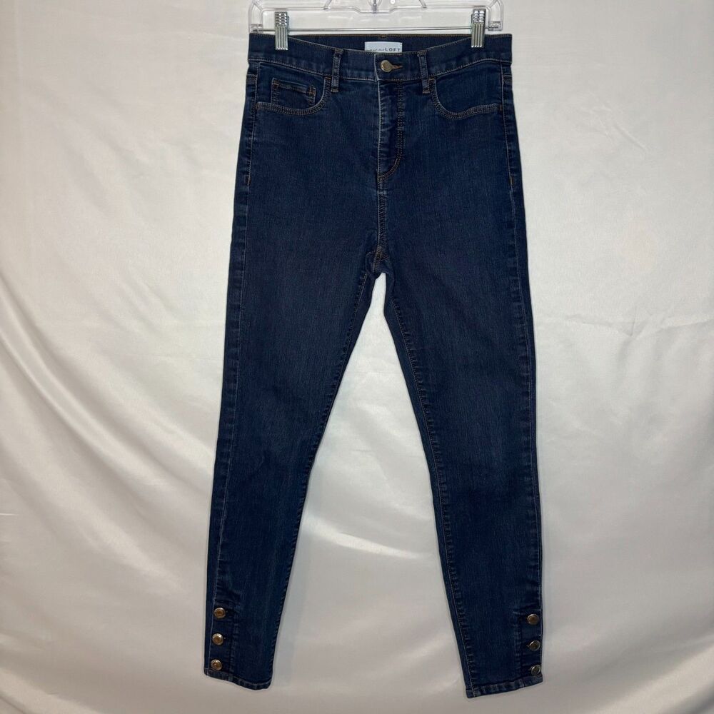 Loft High Waist Skinny Jeans with Decorative Ankle Buttons Womens Size 27